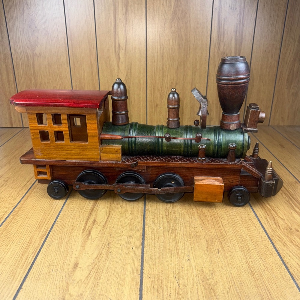 Vintage Wooden Train Engine Locomotive Cabin Car Handmade Folk‎ Art Decor